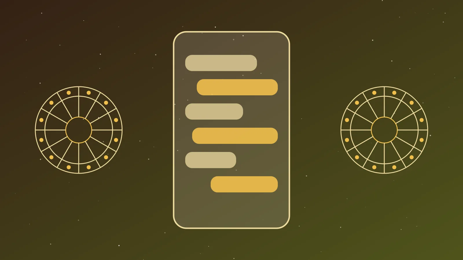 A phone with a long astrology chat between two zodiac wheels